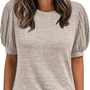 AUTOMET Womens Short Sleeve Tops Fall Sweater Dressy Casual Blouses 2026 | Work Business Shirt, Lightweight Cute Tunic, Summer Spring Clothing，Loose Fitting, Crew Neck, Puff Sleeve Outfit