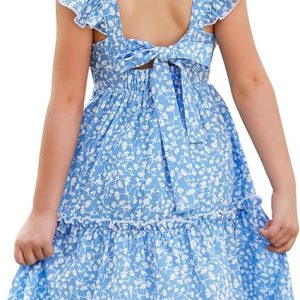 GRACE KARIN Girls Floral Dress Tie Back Flutter Sleeves Casual Summer Dress for 5-12Y