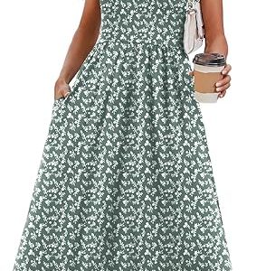 WIHOLL Summer Dresses for Women Flowy Casual Midi Dress Beach Vacation Sundresses with Pockets