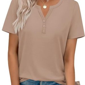 Zeagoo Womens Summer Tops V Neck Short Sleeve Shirts Dressy Casual Blouse | Spring Vacation Tshirts, Henley Shirts, Business Work Clothes