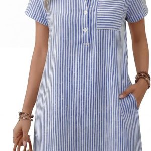 ANRABESS Womens Summer Shirt Dresses | Lightweight Breathable, Short Sleeve Button Polo Collar T-shirt Dress, Daily Beach Work Outfits, Spring Fall Clothes