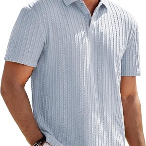 JMIERR Men's Textured Polo Shirt Short Sleeve | Soft Stretch Fabric, Lightweight, Knit Feel, Short Sleeve Golf Polo, Regular Fit, Casual Summer Vacation Beach Shirt