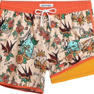 maamgic Mens Short 80s 90s Vintage 5.5" Swim Trunks Swimsuits Board Shorts Compression Liner Quick Dry 2 in 1 Beach Swimwear