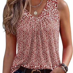 Zeagoo Womens Tank Tops Summer Sleeveless Tops V Neck Pleated Shirts | Summer Sleeveless Loose Fit Tops,Basic Tees,Dressy Casual Trendy Clothes,Fashion Clothing,Cute Tops,Womens Tops,Ladies Shirts