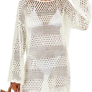ANRABESS Women Swimsuit Crochet Swim Cover Up 2026 Summer Bathing Suit Swimwear Mesh Knit Beach Dress Vacation Outfits