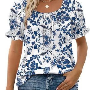WIHOLL Womens Short Sleeve Square Neck Summer Tops Dressy Casual Blouses Trendy Clothes 2026