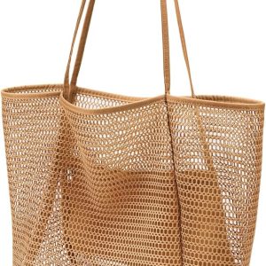 KALIDI Beach Mesh Tote Bag, Casual MAX 23L Summer Foldable Hobo Bag Women | Sandproof Widen Strap Large Shoulder Bag For Lake Pool Vacation Travel Picnic Grocery Market Shopping Carrier