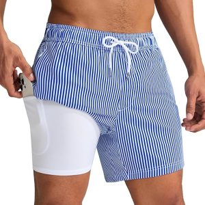 maamgic Mens Swim Trunks with Compression Liner 5 Inch, Quick Dry Bathing Suit with Zipper Pockets, No-Chafing Swim Shorts