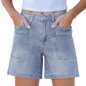 luvamia Jean Shorts for Women Trendy Mid Rise Casual Summer Jorts Distressed Cut Off Stretchy Denim Shorts with Pockets