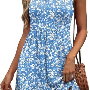 WIHOLL Women's Summer Dress 2026 A-Line Sleeveless Casual Sundress with Pockets Floral/Solid
