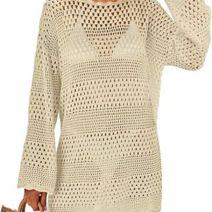 ANRABESS Women Swimsuit Crochet Swim Cover Up 2026 Summer Bathing Suit Swimwear Mesh Knit Beach Dress Vacation Outfits