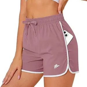 MAGCOMSEN Women‘s Athletic Shorts Running Workout Gym Pockets Quick Dry | Nylon, Sports, Lightweight, Dolphin, Casual, Soccer, Basketball, Exercise, Active, Travel, Work, 4 Way-Stretch, No liner