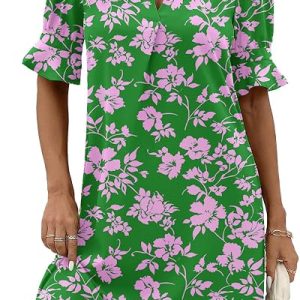 Zeagoo Summer Dresses for Women 2026 V Neck Ruffle Sleeve Loose Shift Dress Hawaiian Sundress Beach Vacation Clothes