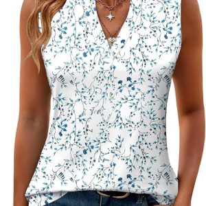 Romanstii Sleeveless Shirts for Women Casual Summer V Neck Tank Tops Dressy Blouses Tunic