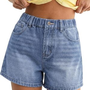 luvamia Jean Shorts for Women High Waisted Baggy Wide Leg Elastic Waist Mom Denim Shorts 4" Inseam Casual Summer Jorts