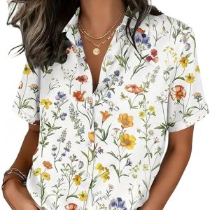 Zeagoo Button Down Shirts for Women Short Sleeve Tops Dressy Casual Blouses | Cute Summer Tops for Women, Spring Clothes, Button Up Collared Shirts, Business Casual Blouses, 2026 Office Work Clothing