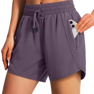 Ksmien Women's 5"/ 7" Athletic Running Shorts Quick Dry Lightweight Workout Gym Shorts with Zipper Pockets UPF 50+