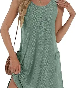 BKRIVE Coverup Summer Dresses for Women Sleeveless Sundresses with Pockets | Vacation dress for women eyelet coverups travel dress quick dry cooling dress swim suit cover ups