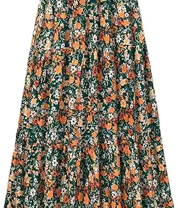 Women's Summer Long Maxi Flowy Tiered High Waist Trendy Ruffle Skirt with Pockets