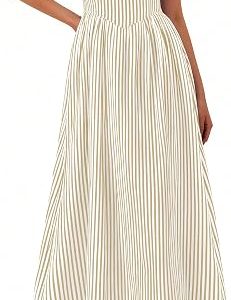 PRETTYGARDEN Women's Maxi Dress Summer Striped Sundress | Sleeveless Square Neck, Long Flowy A Line, Smocked Back, Pockets, Casual Spring Outfits for Beach Vacation, Resort, Party