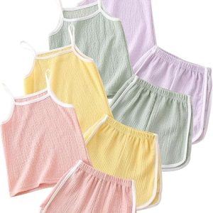 Girls Summer Clothes 4 Piece Cute Outfits Cami Tank Top and Dolphin Shorts Sets for Kid Casual, Dance, Beach
