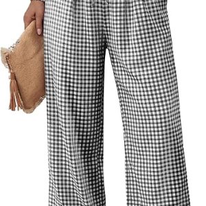 WIHOLL Wide Leg Pants Woman Flowy Palazzo Drawstring Elastic Waist Trousers with Pockets Casual Lounge