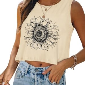 Crop Tops for Women Tank Summer Casual Sleeveless Loose Fit Basic T Shirts | Rosemia Soft Breathable Comfortable, Crop Vest Design Worn Single Or Stacked, Multiple Sizes Graphic To Meet Different Needs