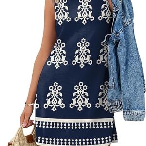 WIHOLL Casual Dresses for Women Crewneck Sleeveless Tank Dress Summer Spring Boho Vacation Clothes