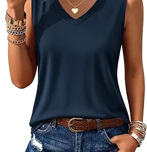 YUCOLEN Women's Tank Tops Loose Fit V Neck Summer UPF 50+ Flowy Curved Hem Basic Casual Sleeveless Tops