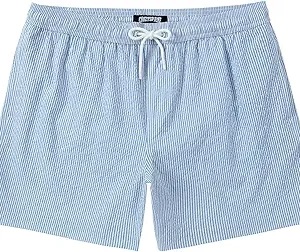 Men's Swim Shorts Seersucker Swimming Trunks for Men Beach Shorts Quick Dry Bathing Suit 5"/7"/9" with Pockets