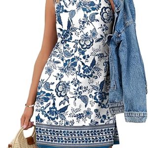 WIHOLL Casual Dresses for Women Crewneck Sleeveless Tank Dress Summer Spring Boho Vacation Clothes