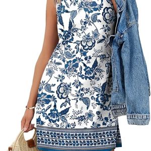 WIHOLL Casual Dresses for Women Crewneck Sleeveless Tank Dress Summer Spring Boho Vacation Clothes