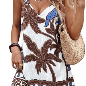 SOLY HUX Women's Summer Boho Printed Spaghetti Strap Cami Mini Dress | V Neck, Flowy, Vacation, Sundress, Beach Dress