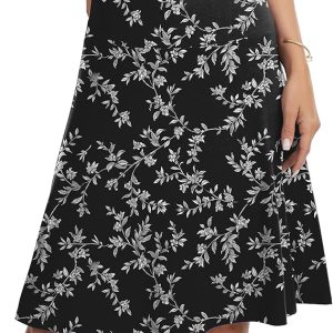 VIISHOW Women's Knee Length Skirt High Waisted Stretchy A-Line Skater Skirt Soft Knit Modest Casual Skirts for Daily Wear
