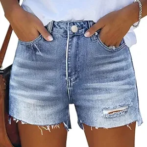 RUBZOOF Women's Casual Summer Denim Shorts Mid Waisted Stretchy Ripped Jean Shorts with Pockets S-2XL