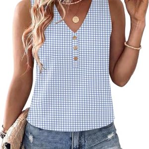 AKEWEI Womens Linen V Neck Tank Top Sleeveless Cute Summer Tops for Women 2026 Beach Vacation Outfits