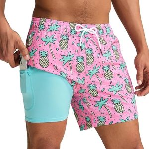 maamgic Mens Swim Trunks with Compression Liner 5 Inch, Quick Dry Bathing Suit with Zipper Pockets, No-Chafing Swim Shorts