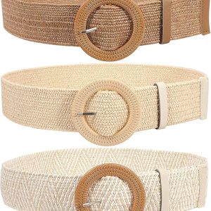 JASGOOD Straw Woven Elastic Stretch Belts Women Raffia Dress Waist Band Boho Ladies Braided Dress Belts