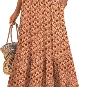 ANRABESS Women Boho Floral Maxi Skirts, High Waisted Tiered Skirt, Flowy Beach Skirts with Pockets for Vacation & Summer Wear