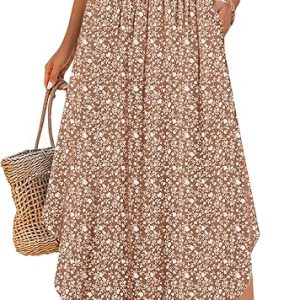 ANRABESS Women's Maxi Skirts Summer Boho Floral High Waisted Flowy Swing Pleated Beach Long Skirt with Pockets