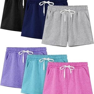 Poroka 6 Pack Girls Dry-fit Running Shorts Active Performance Short Summer Sports Shorts with Drawstring Pocket for Kids