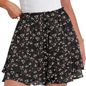 Caracilia Skorts for Women Boho Casual Beach Mini Skirts Summer Floral Ruffle Chiffon Flowy Shorts 2026 Trendy Outfits