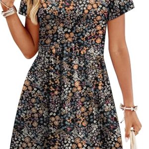 WIHOLL Dresses for Women 2026 Casual Summer V Neck Babydoll Dress Short Sleeve Fashion Beach Vacation Clothes