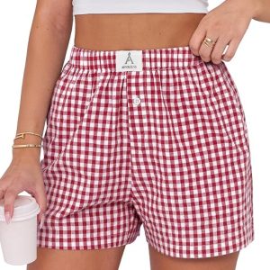ANRABESS Boxer Shorts for Women Gingham Pajama 2026 Summer Casual Lounge Sleep Plaid Shorts Y2K Beach Bottoms