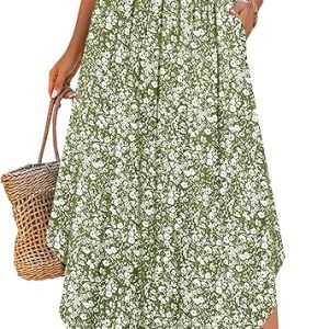 ANRABESS Women's Maxi Skirts Summer Boho Floral High Waisted Flowy Swing Pleated Beach Long Skirt with Pockets