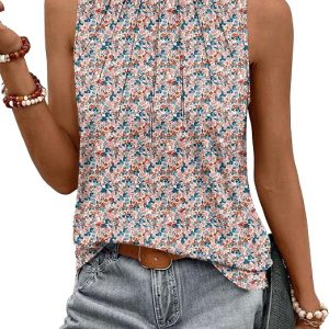 Zeagoo Summer Tank Top for Women 2026 Pleated High Neck Tops Loose Fit Flowy Dressy Tunic Sleeveless Shirts