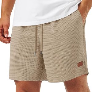 TACVASEN Men's Casual Shorts Waffle 5'' Elastic Waist Drawstring Summer Beach Shorts Moisture Wicking SweatShorts