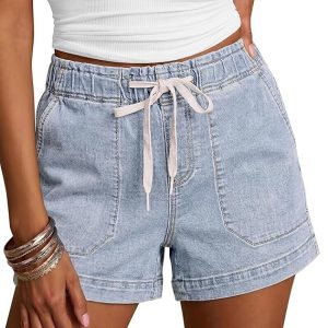 luvamia Jean Shorts for Women High Waisted Pull On Denim Jorts Summer Short | Denim Shorts Women, Drawstring Elastic Waist, High Rise, Trendy Stretchy Womens Shorts with Pockets, Country Concert Outfits